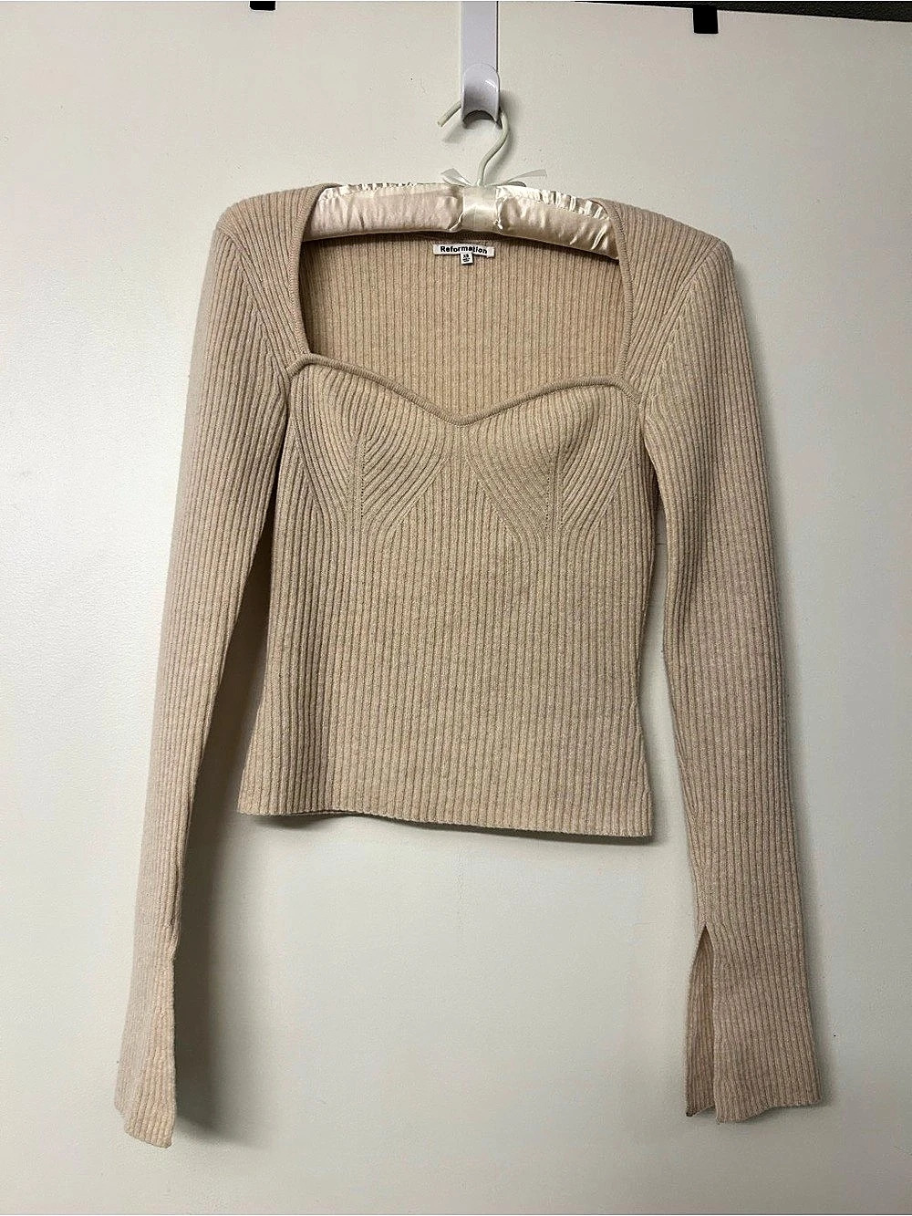 Reformation Cashmere Crew Ribbed Sweater in Brown Size XS Like New